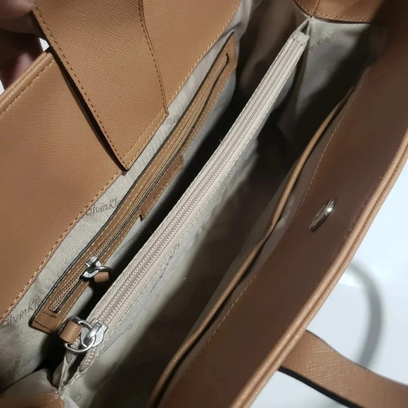 Calvin Klein Tote  Bag Brown/Tan With Floral Aplique - Picture 5 of 12